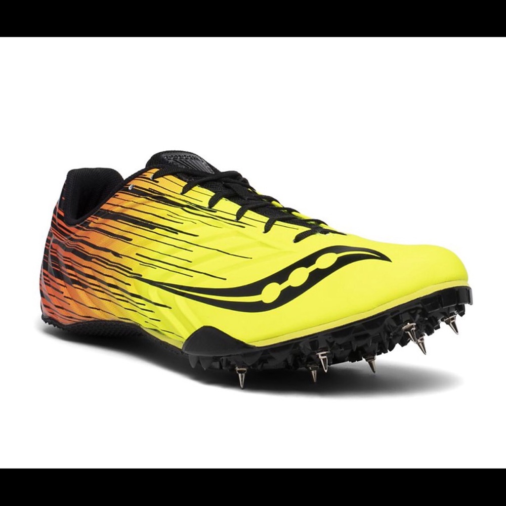 Saucony Spitfire 5 Spike Track Running Shoes Lightweight Citron Black Men's - Picture 2 of 12